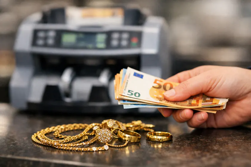 Estimation de bijoux en or 18 carats dans une boutique à Paris 75002
