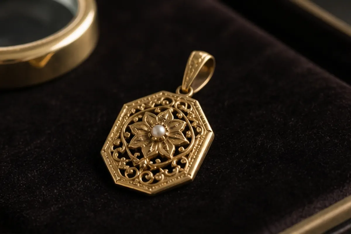 Pendentif ancien en or préparé pour estimation à Paris