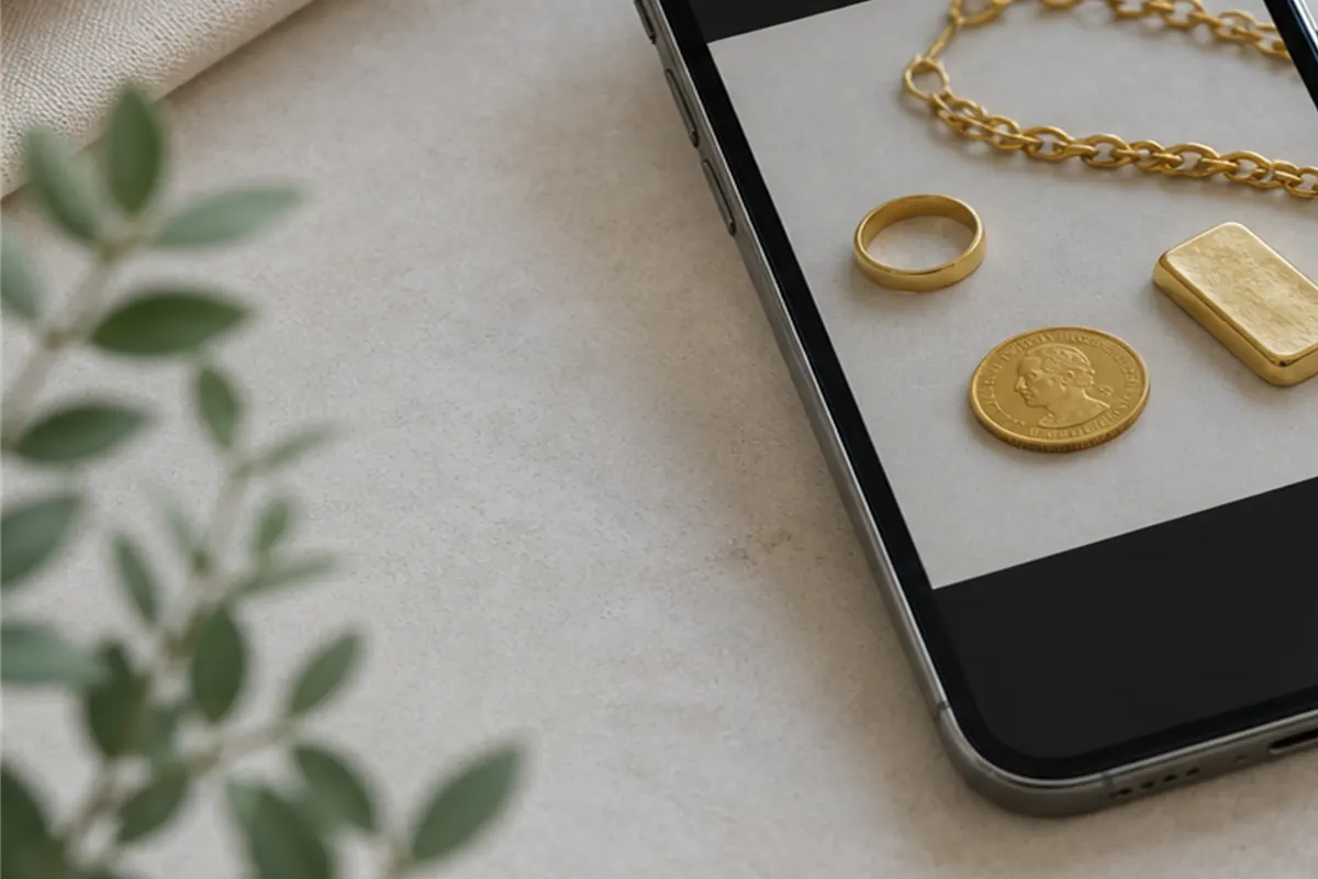 Collier et détail utile Collier en or et poinçon photographiés pour estimation WhatsApp