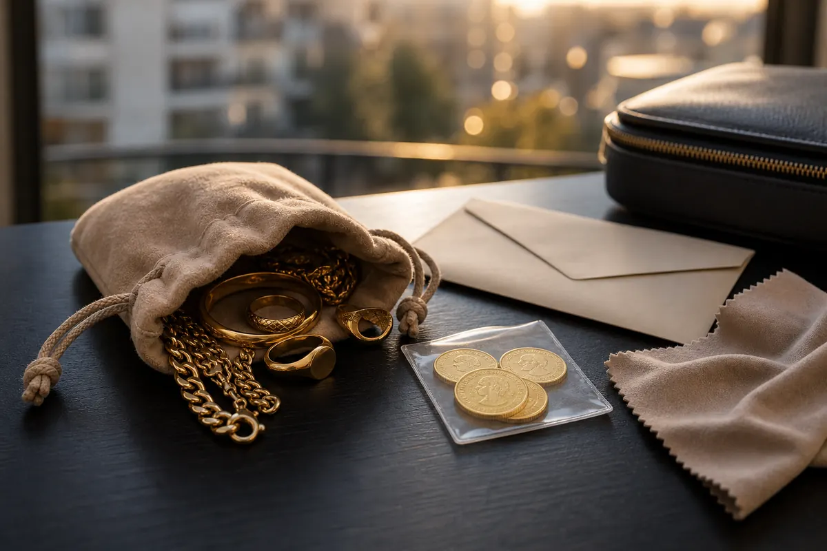 Visite depuis Asnières Bijoux en or rangés avant un déplacement depuis Asnières vers Paris