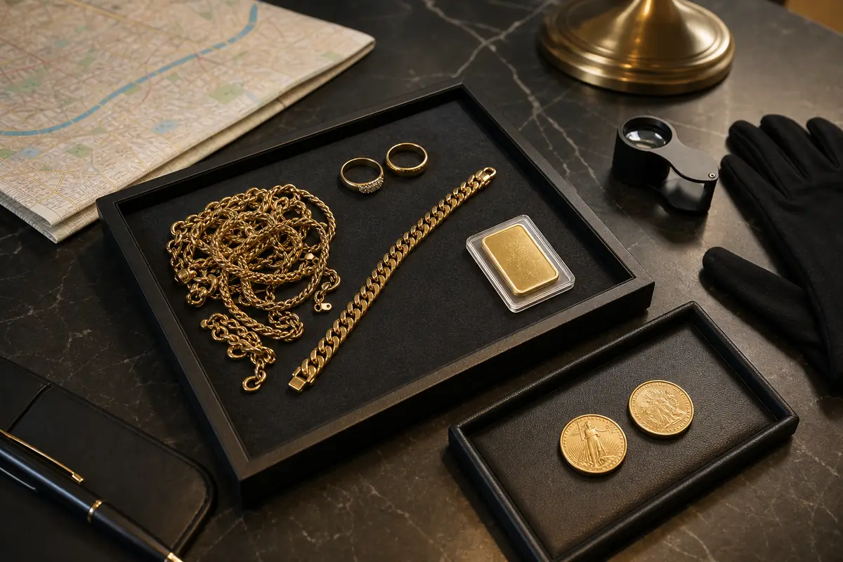 Objets à faire estimer depuis Boulogne Bijoux pièces et lingotin organisés pour estimation à Paris