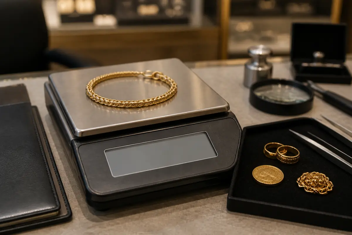 Pesée boutique Levallois Pesée de bijoux en or en boutique après venue depuis Levallois