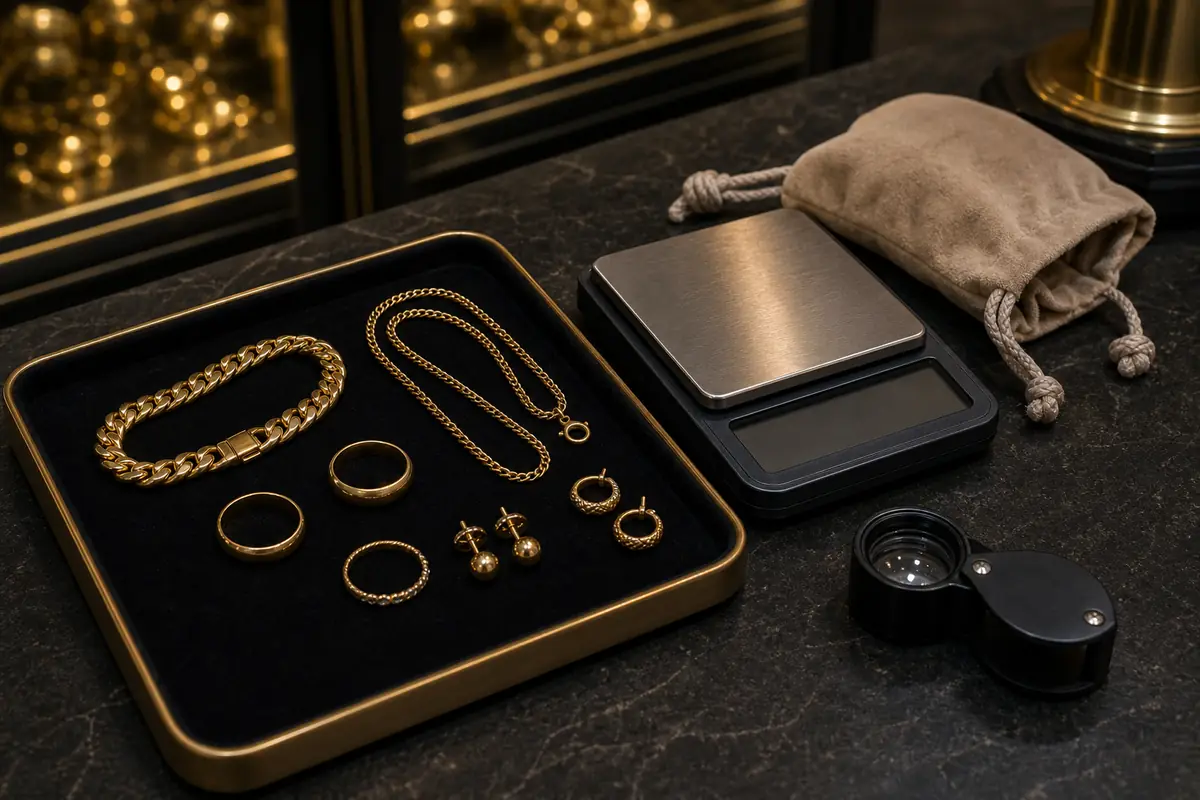 Pesée bijoux Maisons-Alfort Bijoux en or prêts pour pesée et vérification en boutique