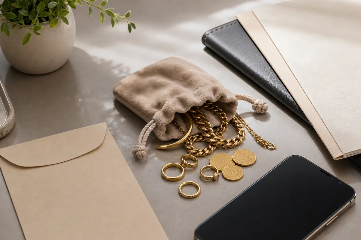 Visite depuis Pontoise Pochette d'objets en or prête pour une venue depuis Pontoise