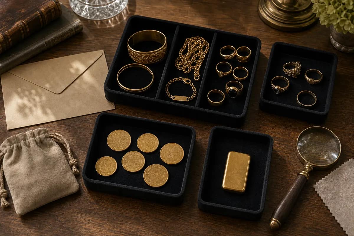 Succession Rueil-Malmaison Bijoux anciens pièces et lingotin triés pour succession depuis Rueil-Malmaison