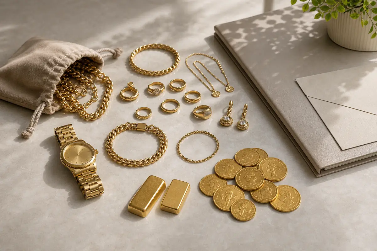 Rachat or Saint-Denis Lot de bijoux, pièces et montre préparé à Saint-Denis pour estimation à Paris