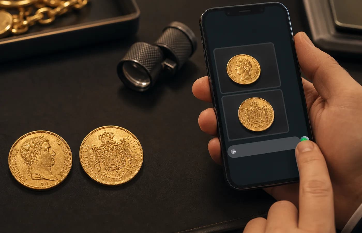 Estimation pièce d’or WhatsApp Photo recto verso d’une pièce d’or envoyée pour estimation WhatsApp