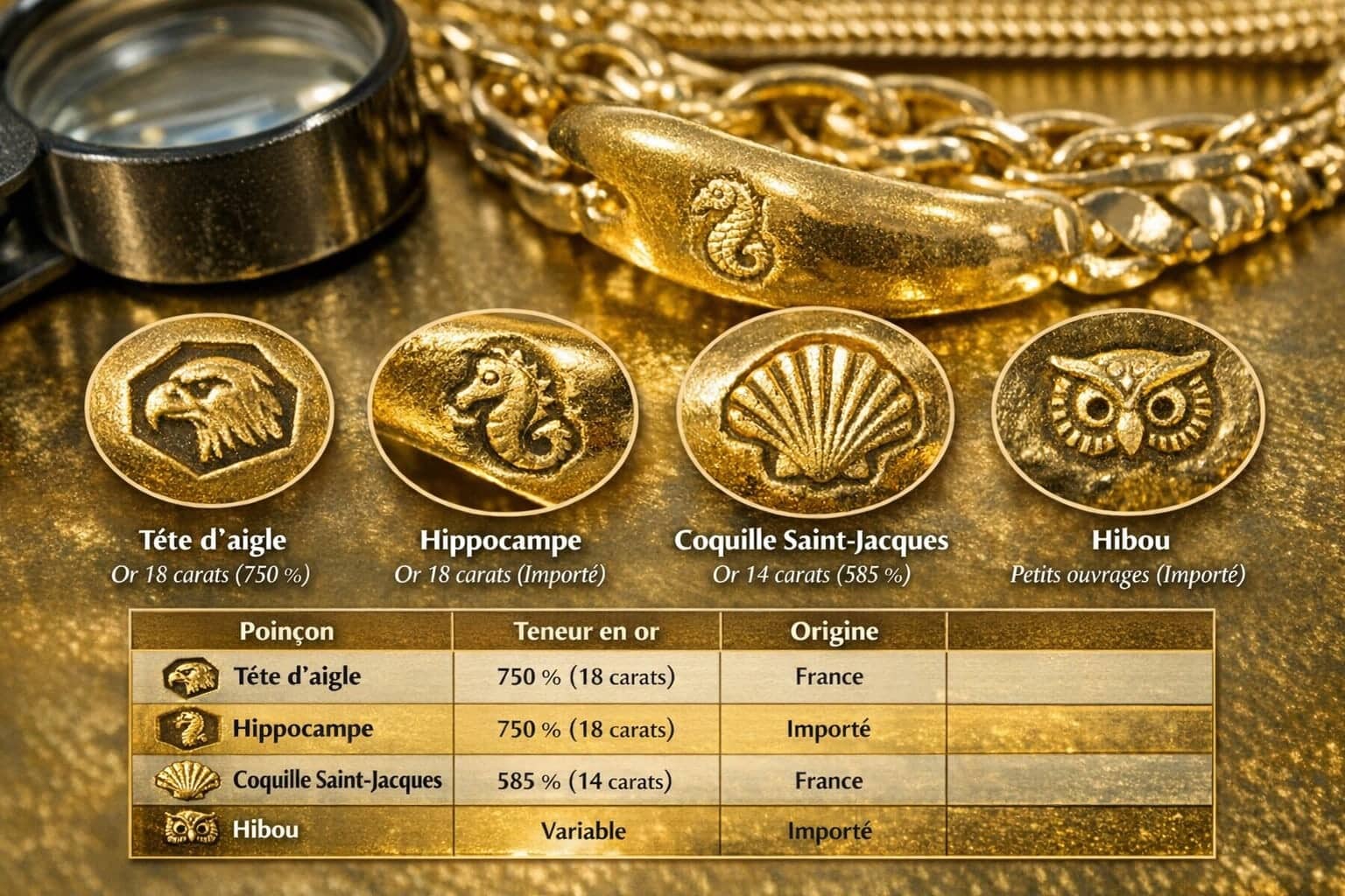Poinçon d’or 18 carats Poinçon d’or 18 carats utilisé pour identifier la pureté d’un bijou