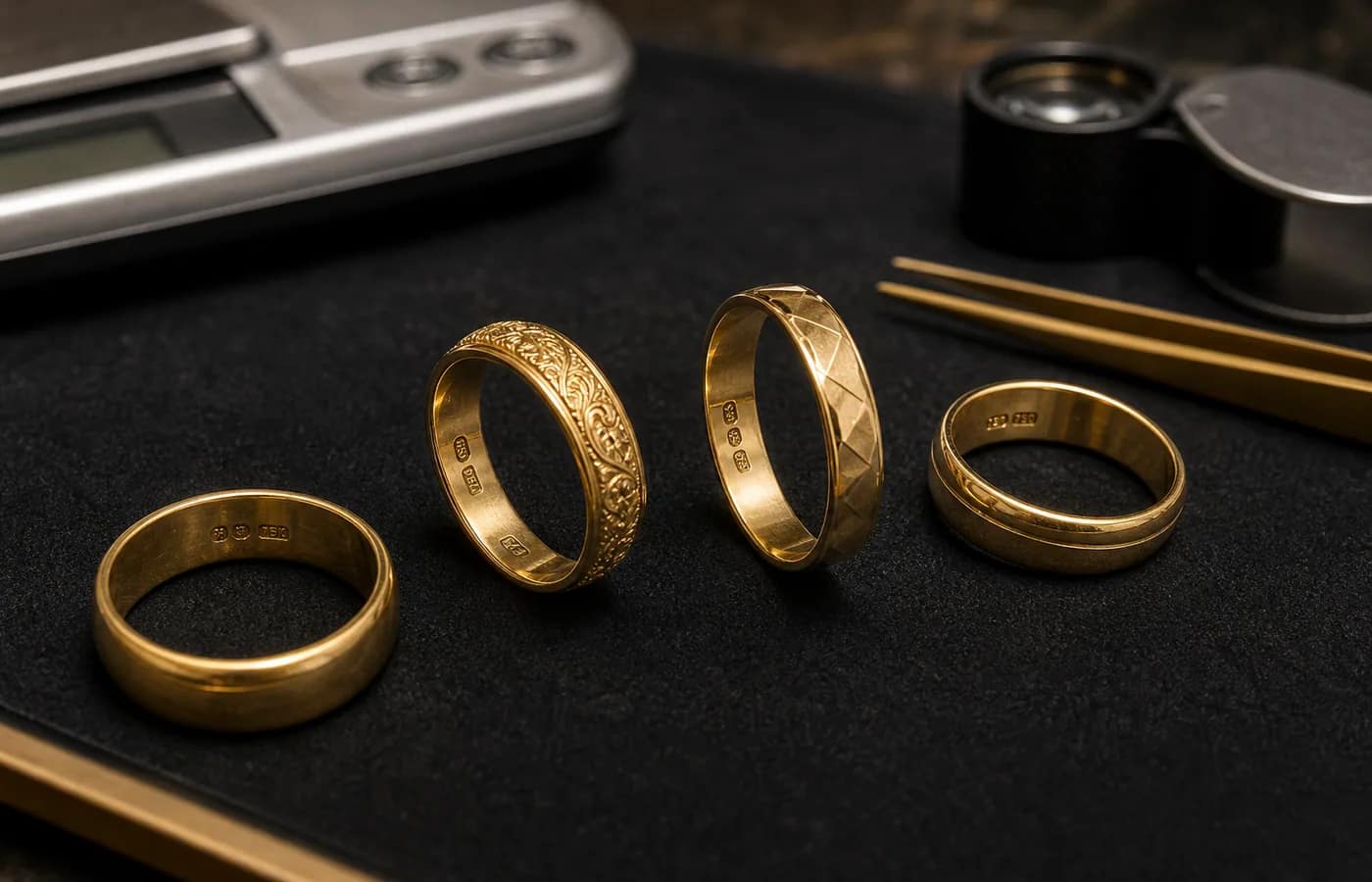 Poinçons bague or Paris Poinçons et intérieur de bagues en or photographiés pour estimation à Paris