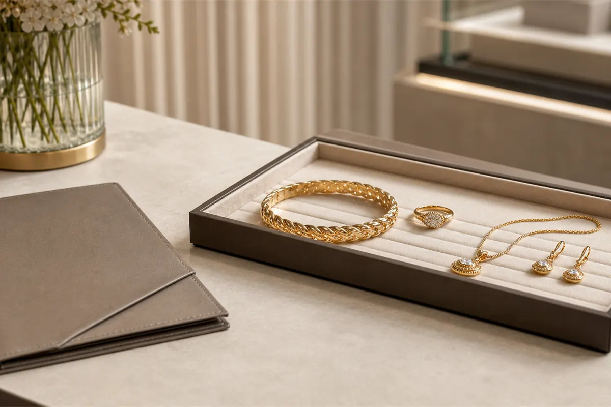 Rachat bijoux paiement sur place Bijoux en or préparés pour estimation en boutique à Paris