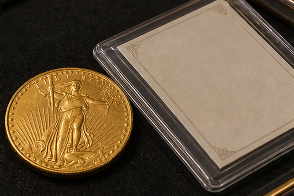 Pièce et document Pièce 20 dollars or avec pochette neutre pour estimation