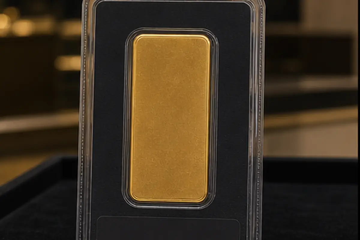 Dos du lingot 250 g Dos d'un lingot d'or 250 g présenté pour vérification