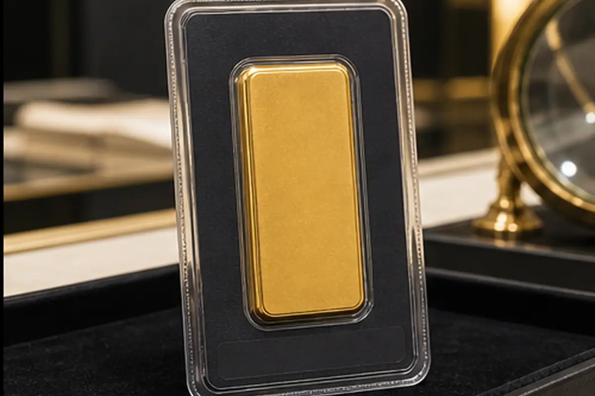 lingot d'or 250 g à estimer lingot d'or 250 g présenté pour estimation dans une boutique à Paris