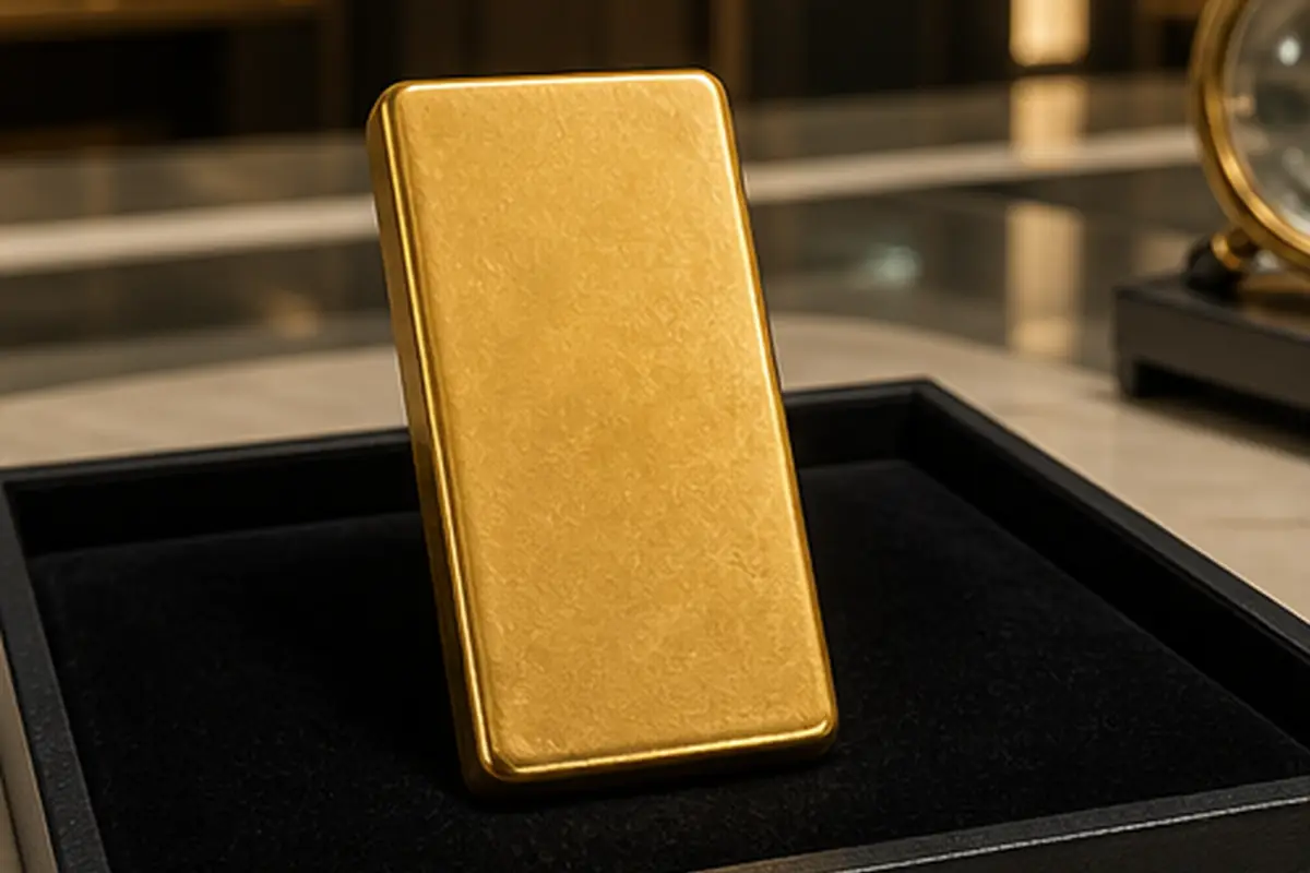 lingot d'or 500 g à estimer lingot d'or 500 g présenté pour estimation dans une boutique à Paris