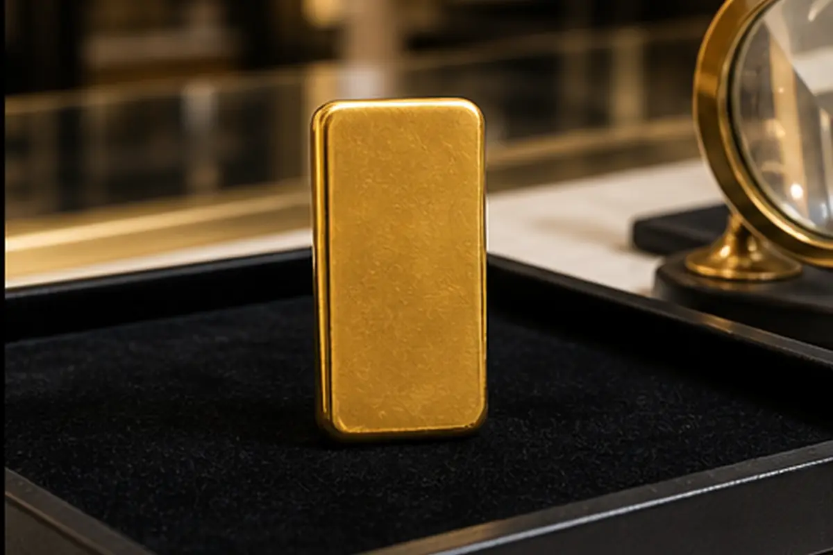 Vue générale du lingot Lingot d'or sans certificat présenté pour vérification à Paris