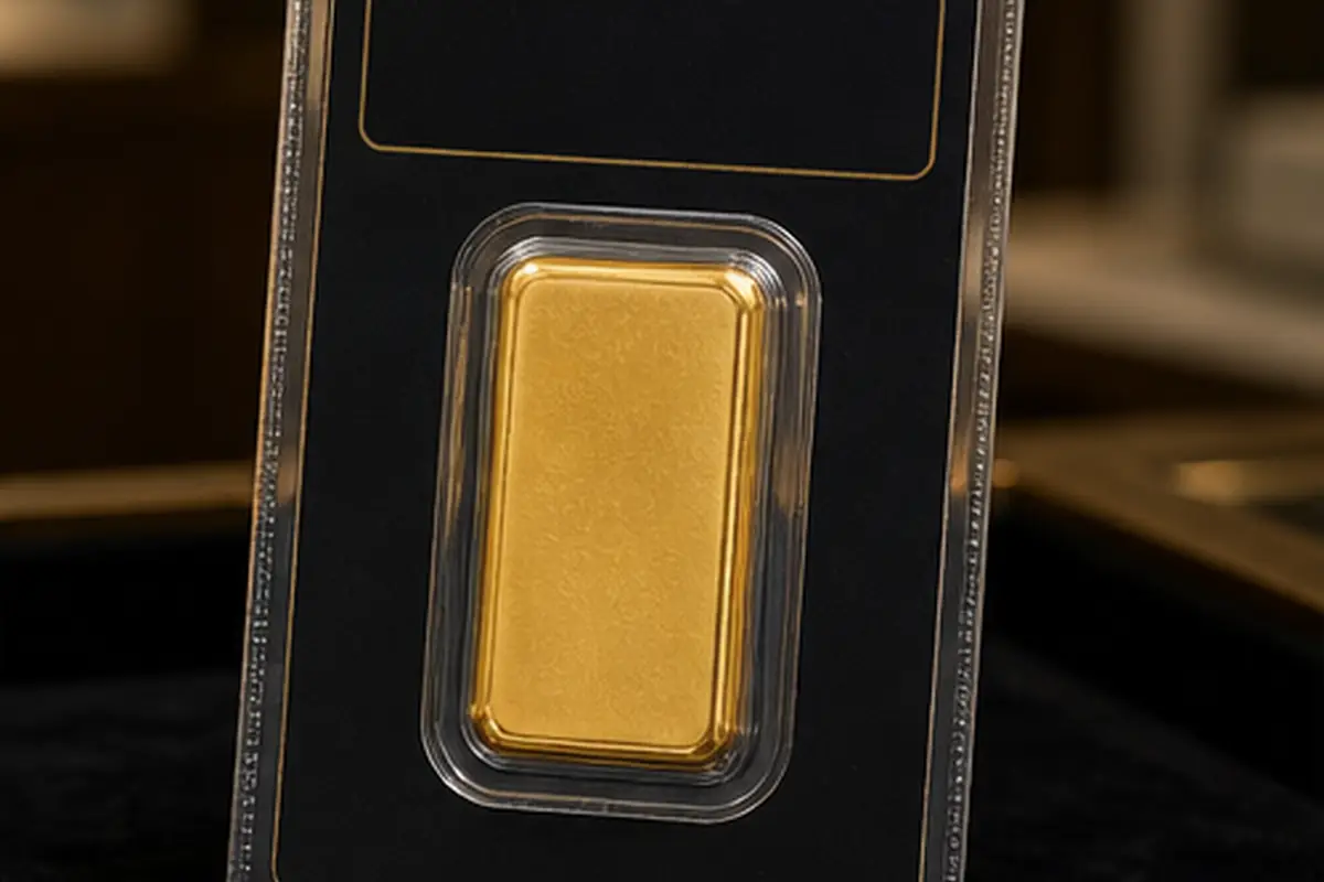 Dos du lingotin 10 g Dos d'un lingotin d'or 10 g présenté pour vérification