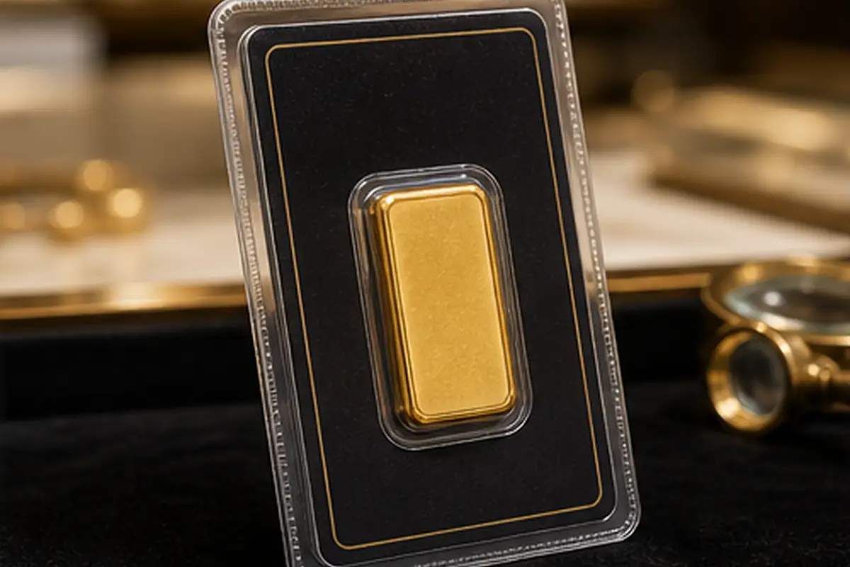 lingotin d'or 10 g à estimer lingotin d'or 10 g présenté pour estimation dans une boutique à Paris