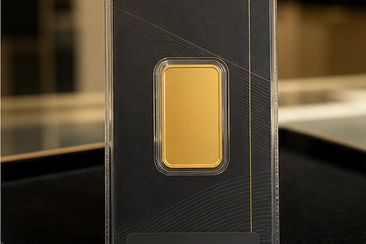 lingotin d'or 20 g à estimer lingotin d'or 20 g présenté pour estimation dans une boutique à Paris