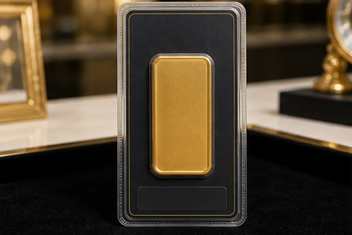 lingotin d'or 50 g à estimer lingotin d'or 50 g présenté pour estimation dans une boutique à Paris