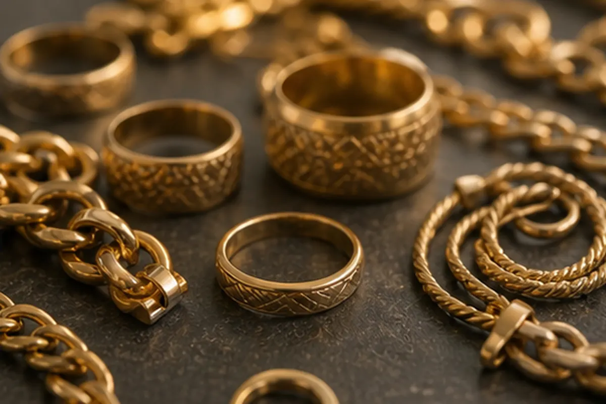 Pesée du lot Lot de bijoux en or préparé pour pesée