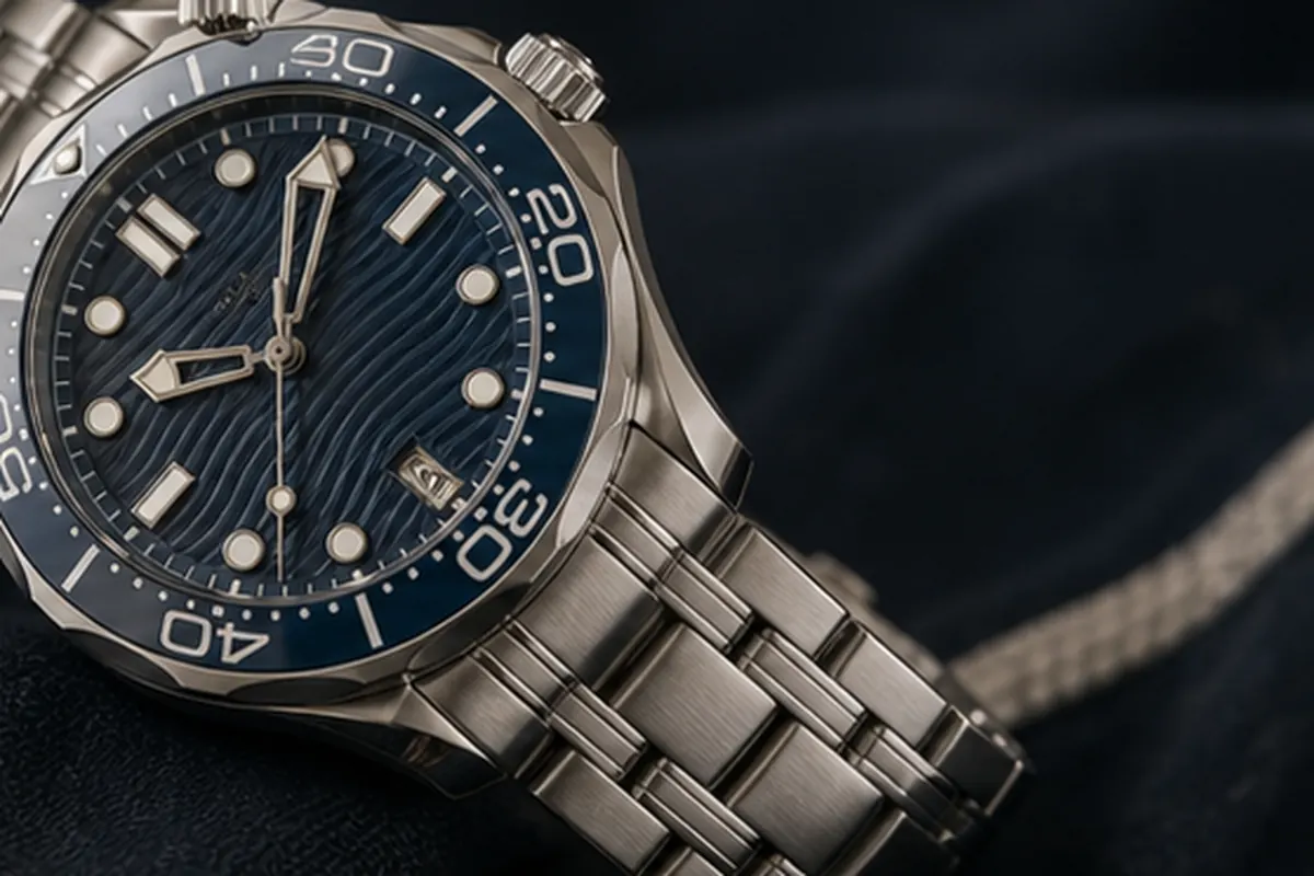 Détail Seamaster Détail de Omega Seamaster présenté avant une proposition