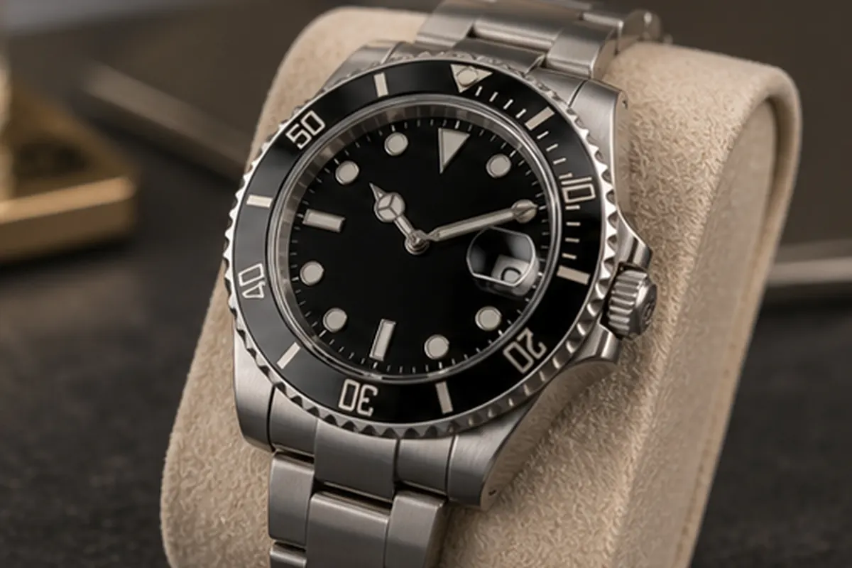 Détail Submariner Détail de Rolex Submariner présenté avant une proposition