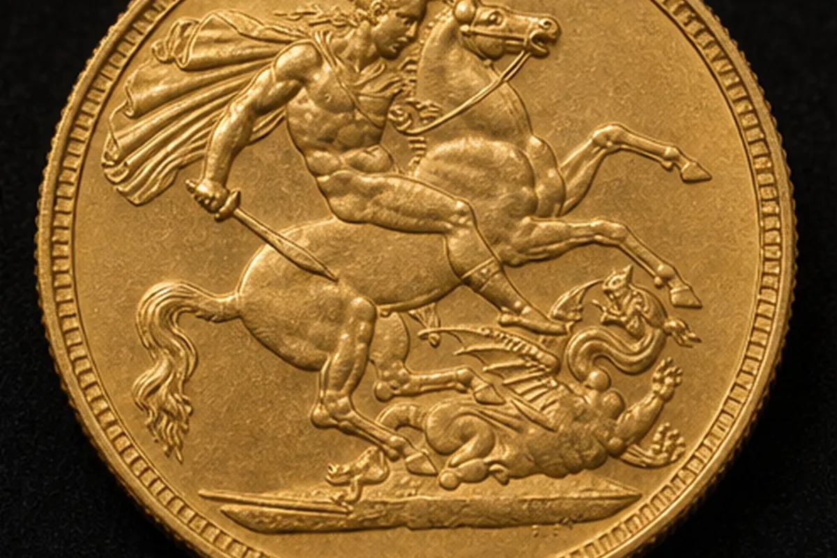 Relief du Souverain Détail du verso d'un Souverain en or pour estimation
